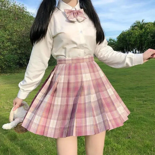 Summer Women&#39;s Mini Skirt Harajuku Korean Fashion Sweet Cute Jk Kawaii Skirt Girl High Waist Plaid Pink Pleated Skirt